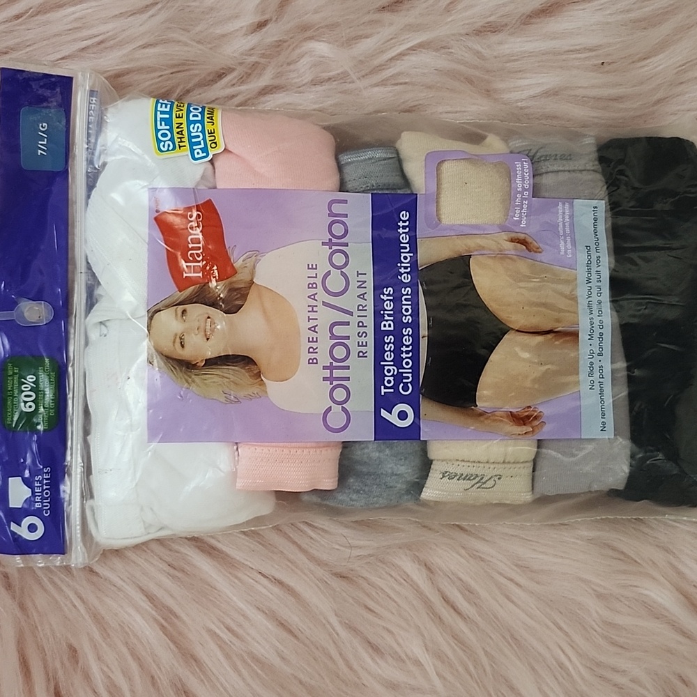 Brand New 6CT HANES BREATHABLE COTTON TAGLESS BRIEFS-7/L